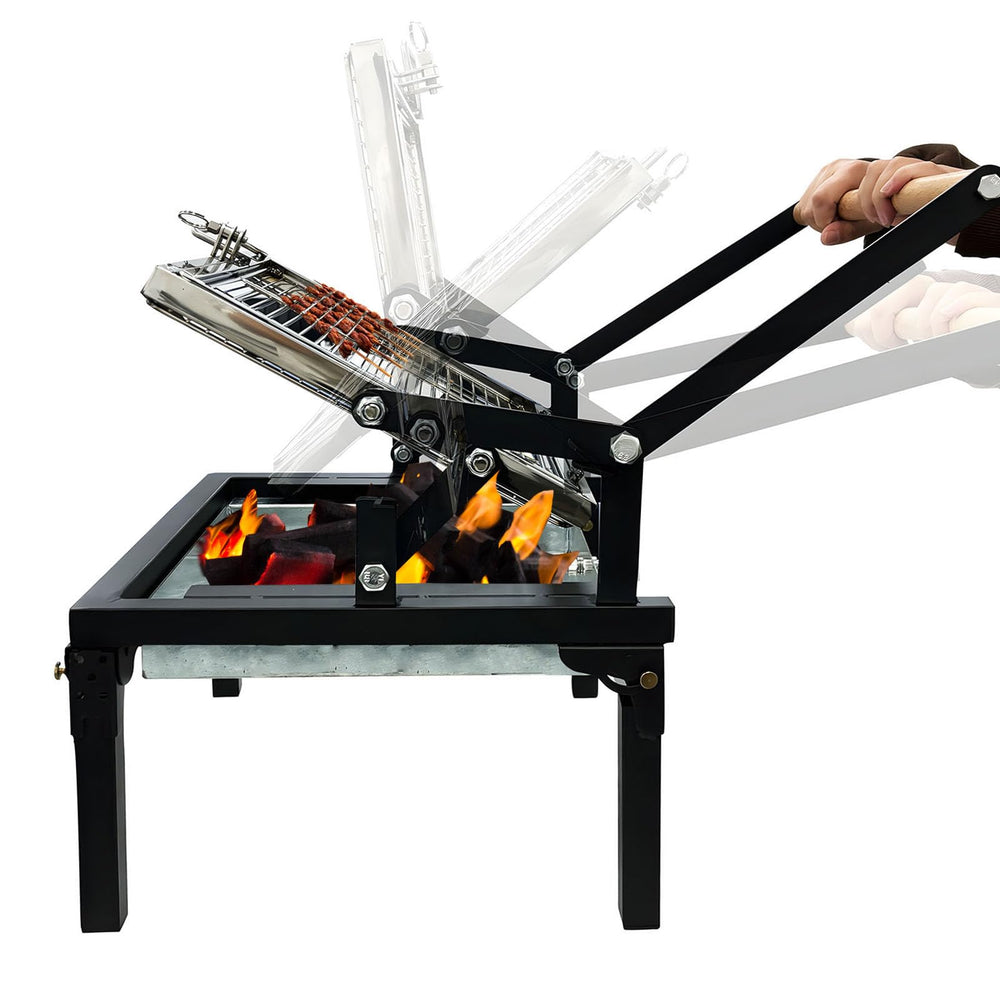 ZICHOUYING front view showing full rotating grill and stable frame benefit
