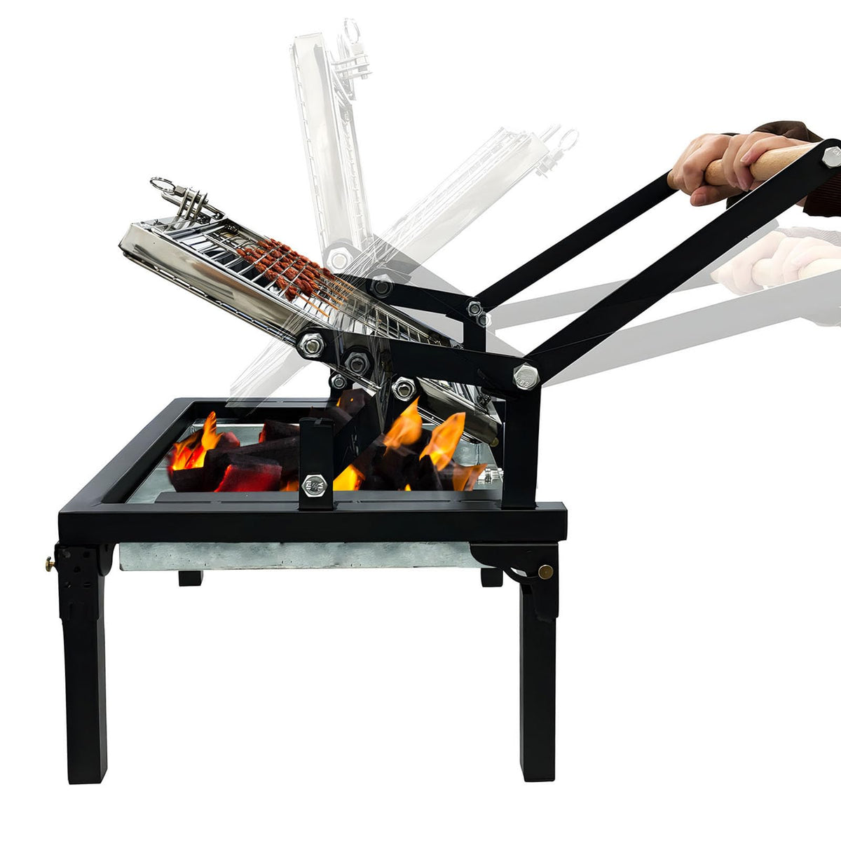 ZICHOUYING front view showing full rotating grill and stable frame benefit