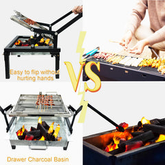 ZICHOUYING stainless steel charcoal tray detail showing durability and easy cleaning benefit