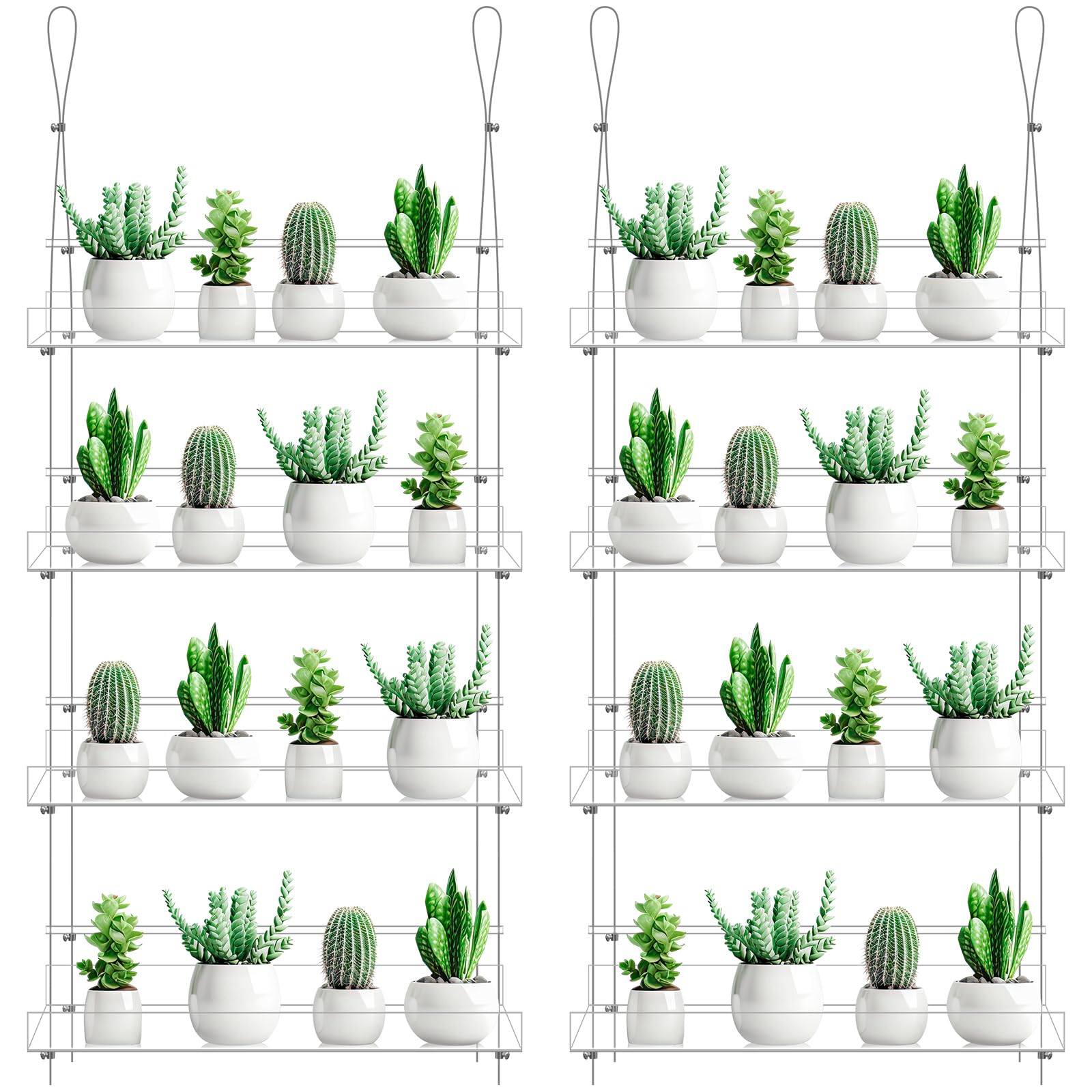 Ziliny front view of clear hanging window shelves showing clean display benefit