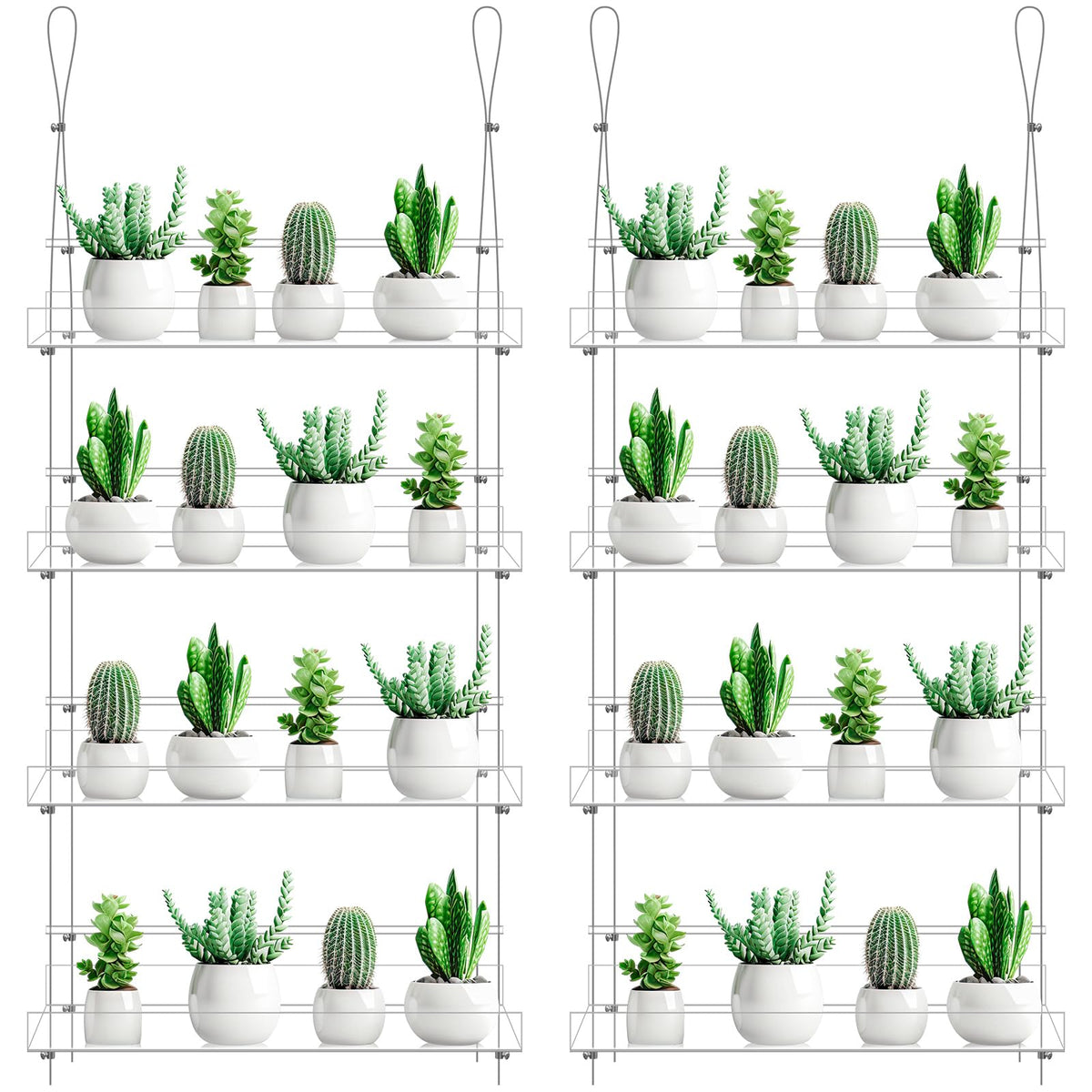 Ziliny front view of clear hanging window shelves showing clean display benefit