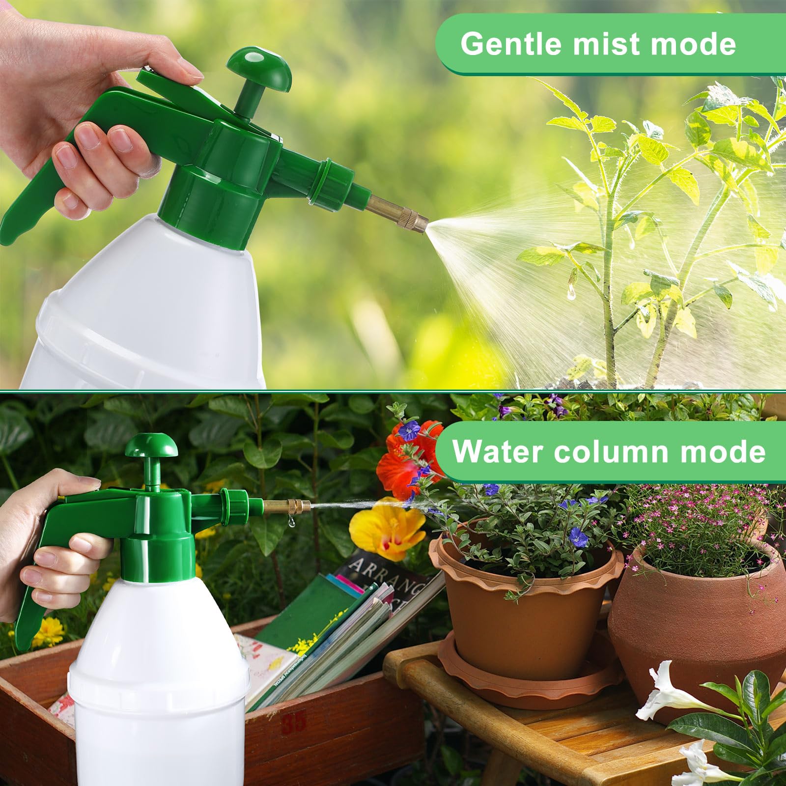 Ziliny sprayer misting potted plants demonstrating gentle watering benefit