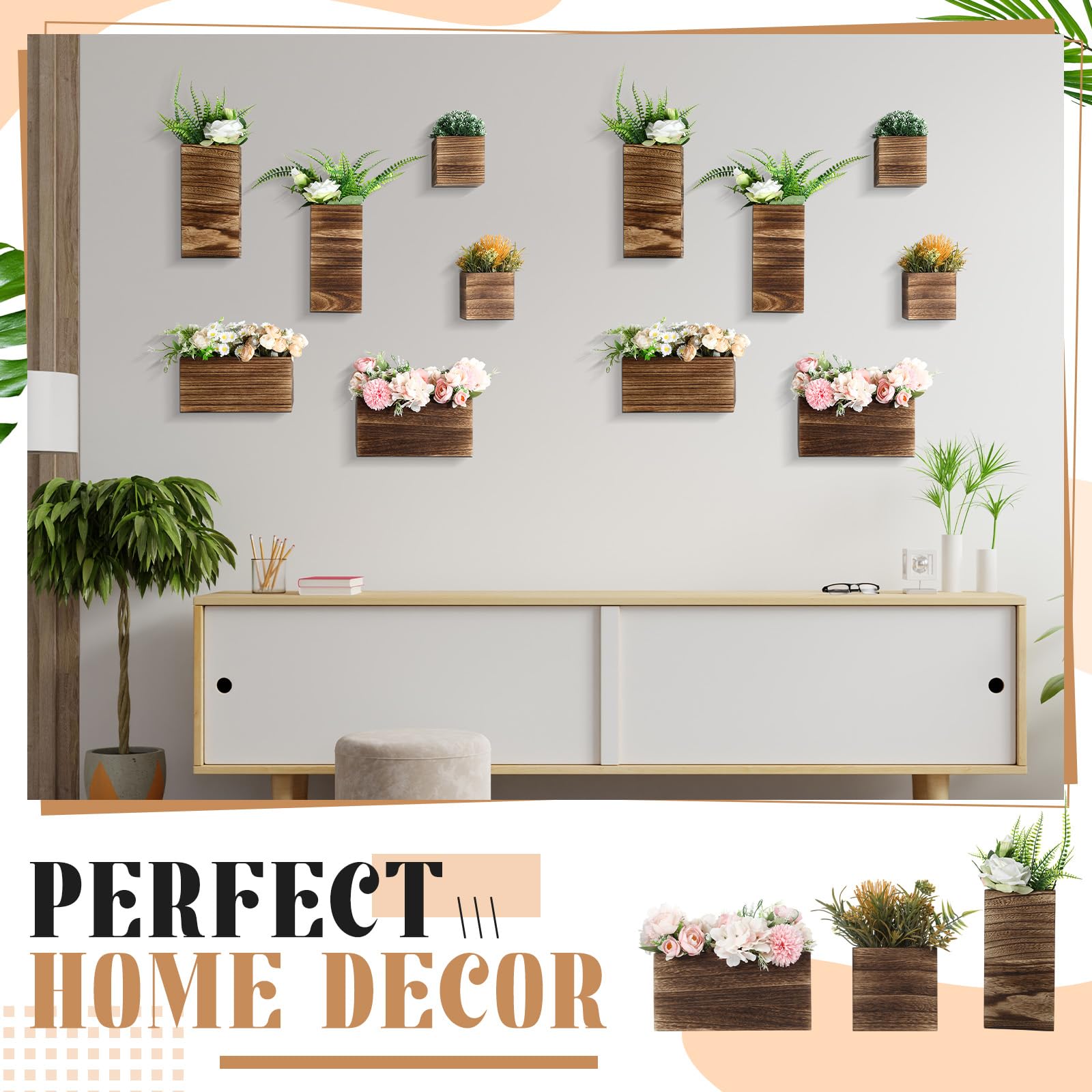 Ziliny square planter next to ruler showing compact size for shelves or small spaces