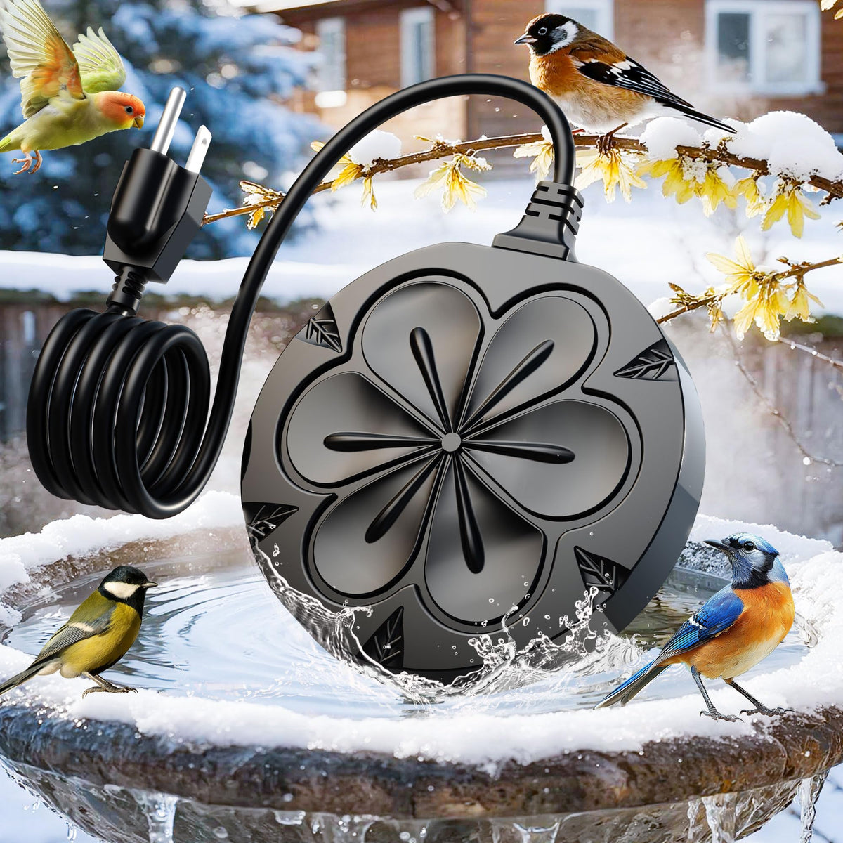 ZIMOMOTA front view heater showing full-covered aluminum design and weatherproof benefit