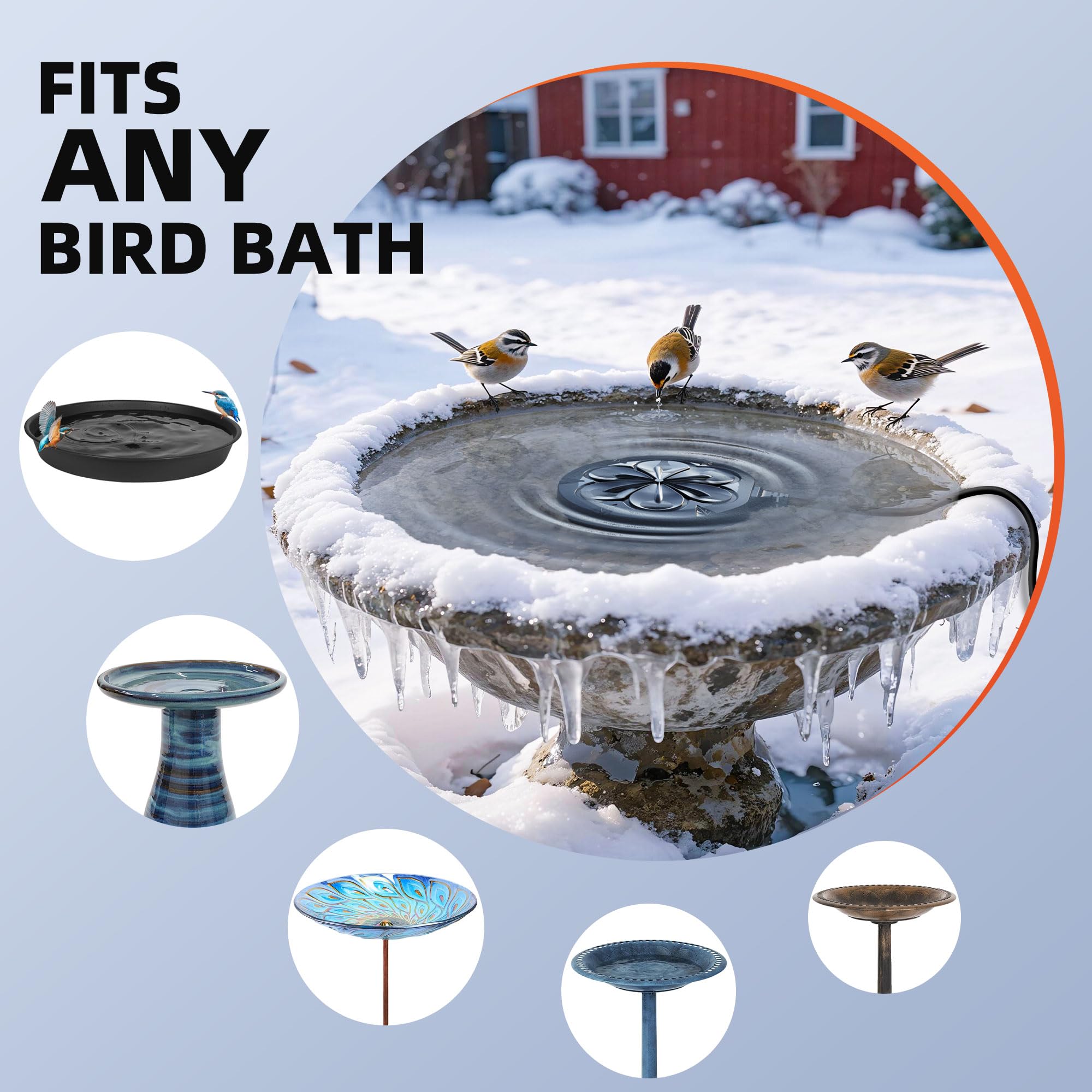 ZIMOMOTA installed in garden fountain showing natural look and continuous thawing benefit