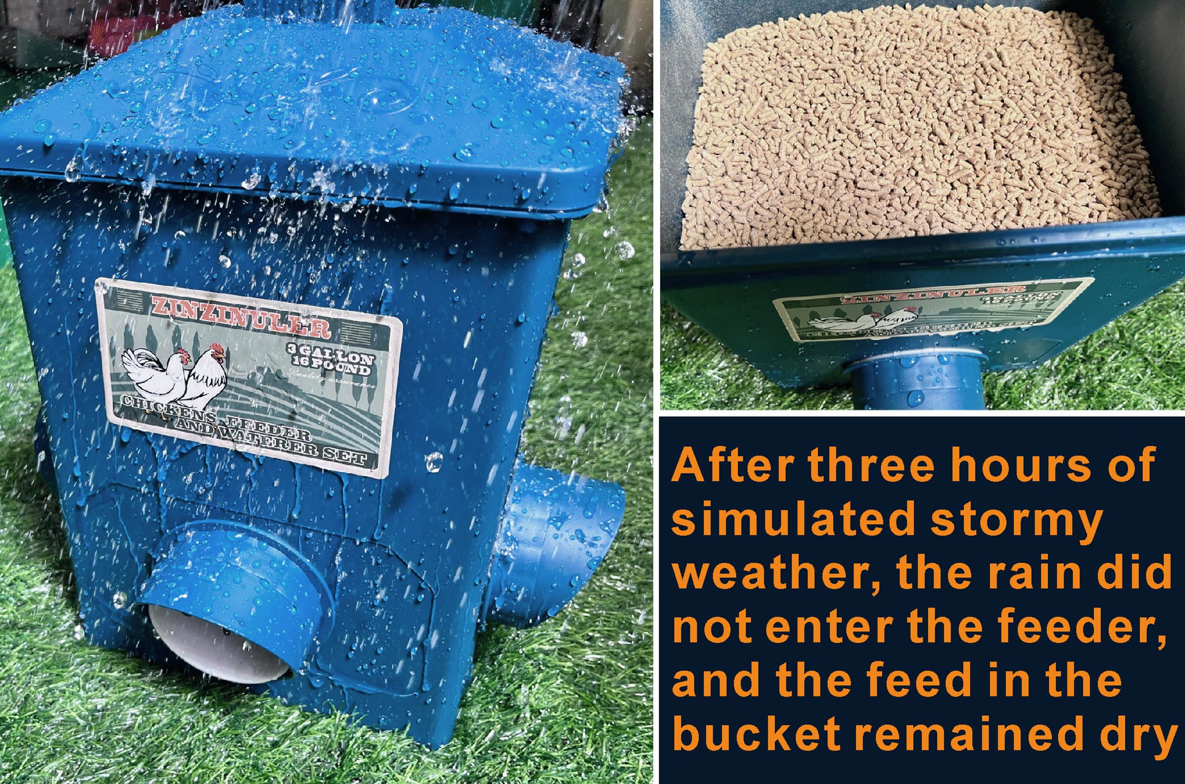 ZINZINULER feeder and waterer hanging in a coop to keep contents elevated and clean