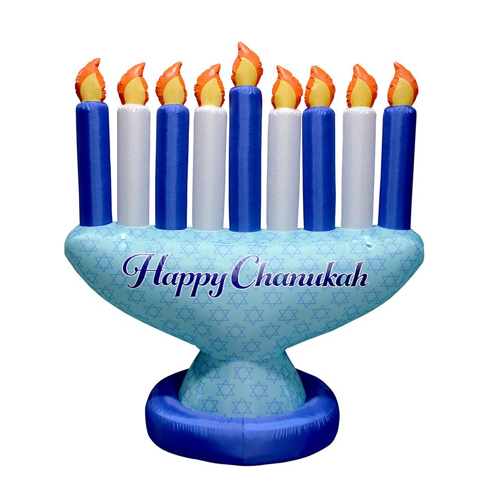 Zion Judaica Ltd menorah on a front lawn creating festive outdoor ambience