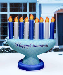 Zion Judaica Ltd menorah beside person showing 7-foot height scale