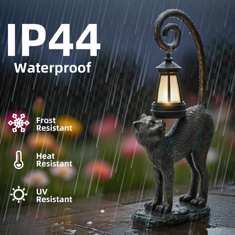 ZioWio side profile of cat statue showing height and slim footprint for patios