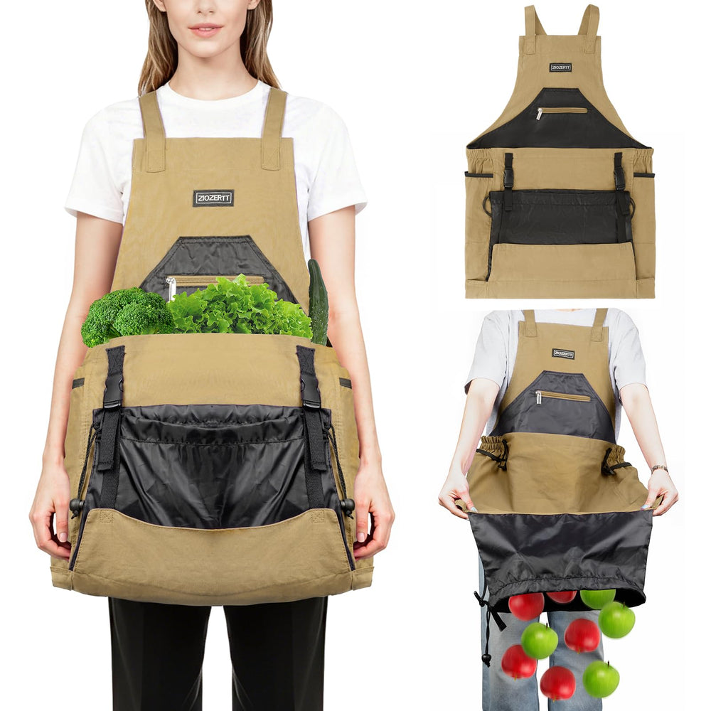 ZIOZERTT apron front view showing pockets and durable canvas for easy tool access