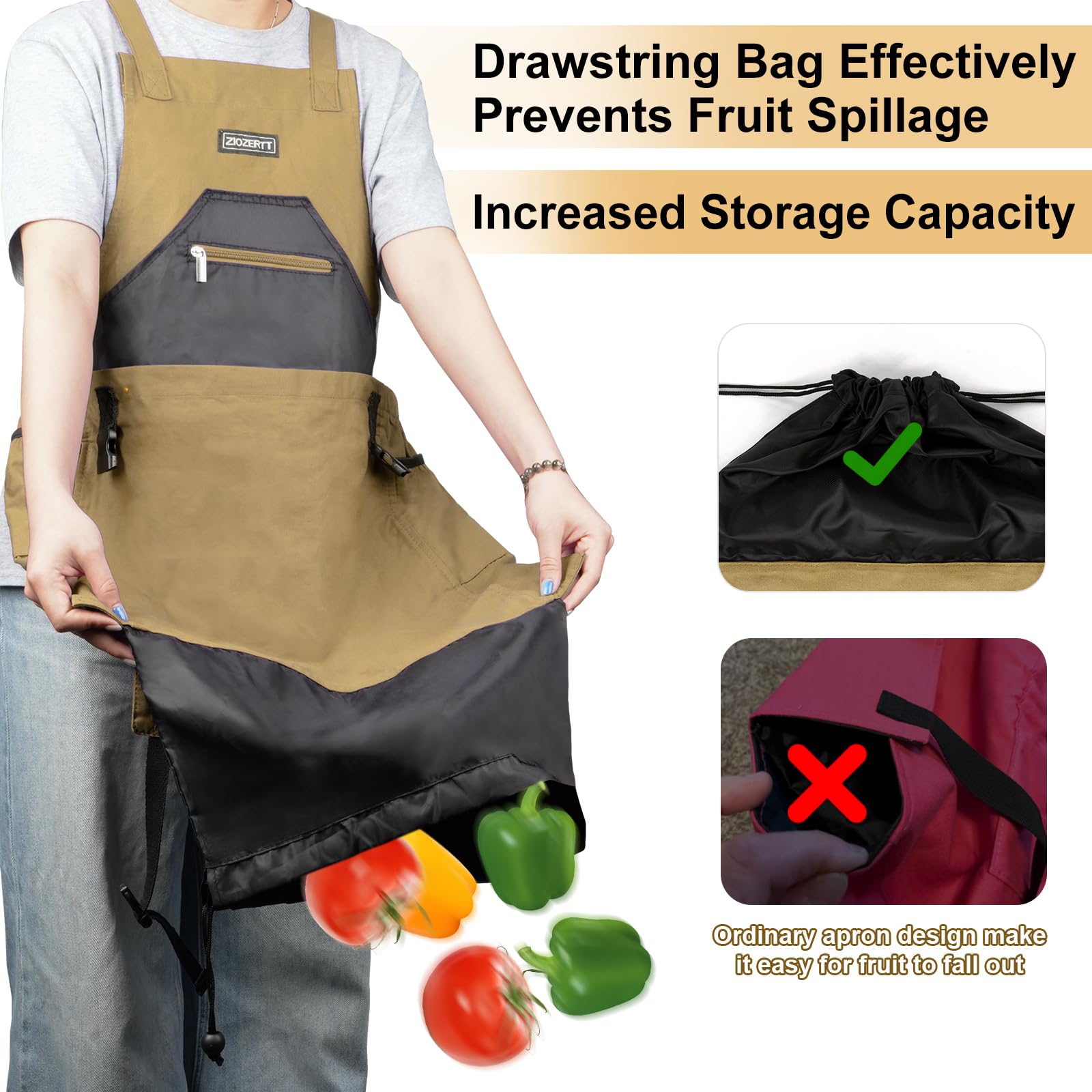 ZIOZERTT drawstring bag detail demonstrating secure closure and protected harvests