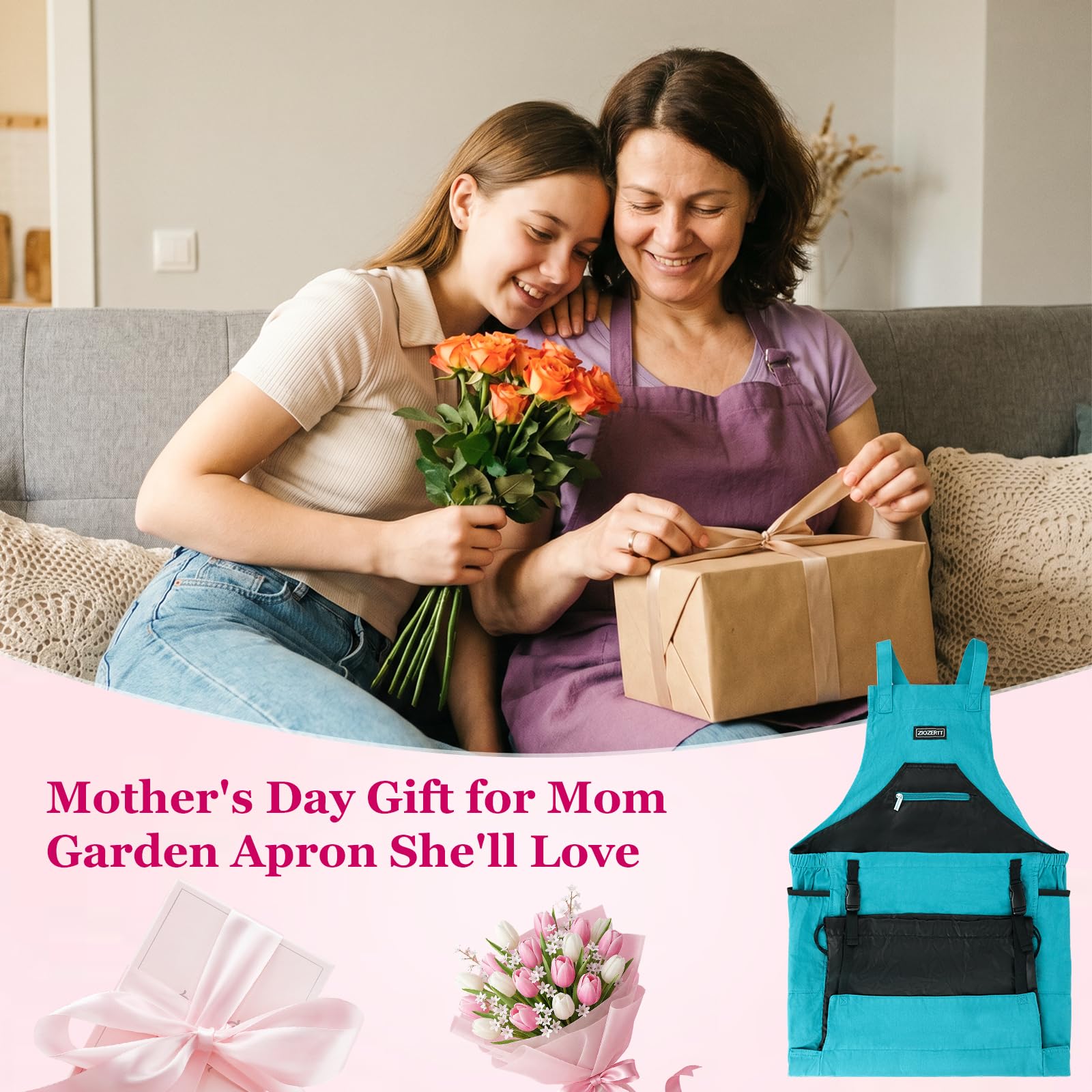 ZIOZERTT apron in use while gardening for hands-free harvesting convenience