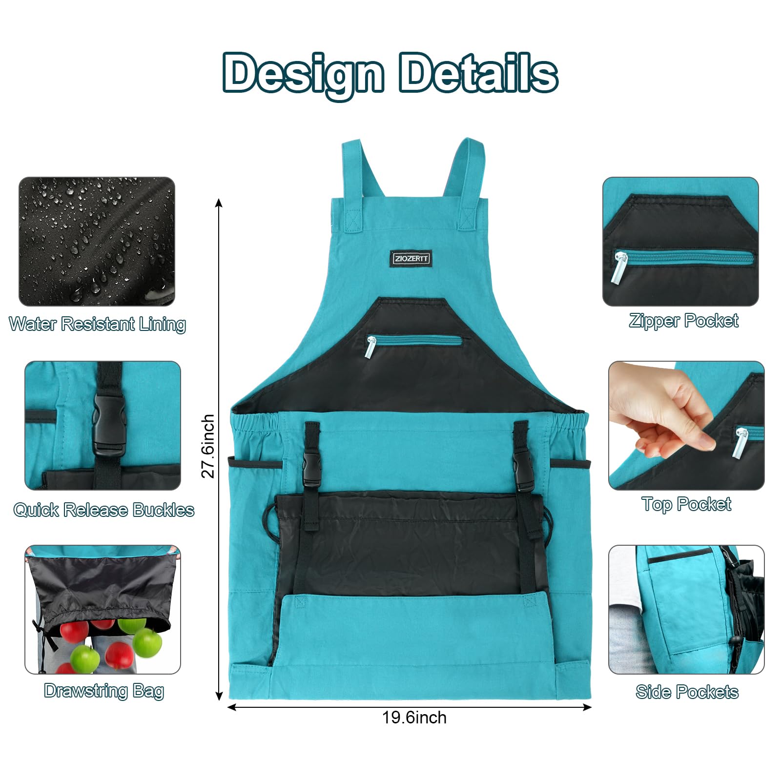 ZIOZERTT pocket detail and zipper securing small tools and valuables