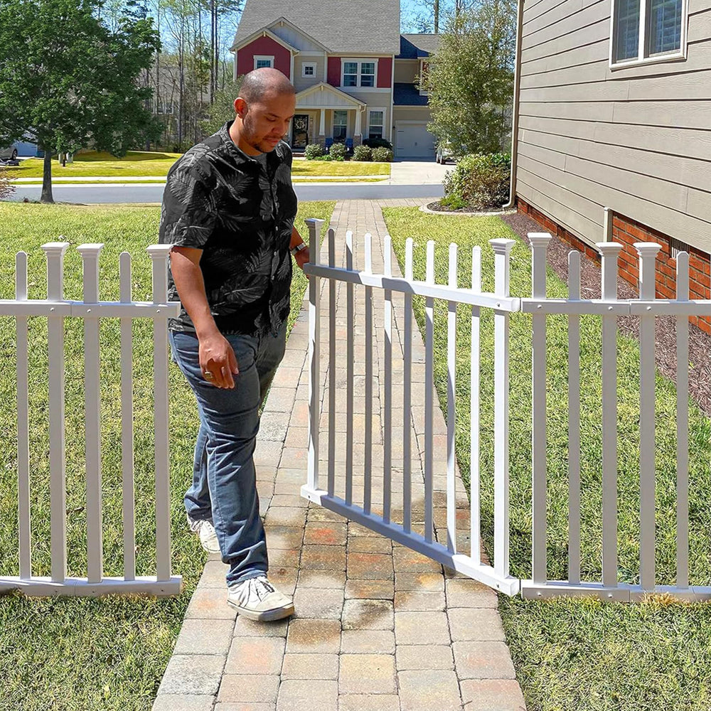 Zippity Outdoor Products front view of white picket gate showing whole gate and curb appeal