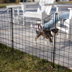Zippity Outdoor Products front view of five black metal fence panels showing ready-to-install convenience and tidy curb appeal