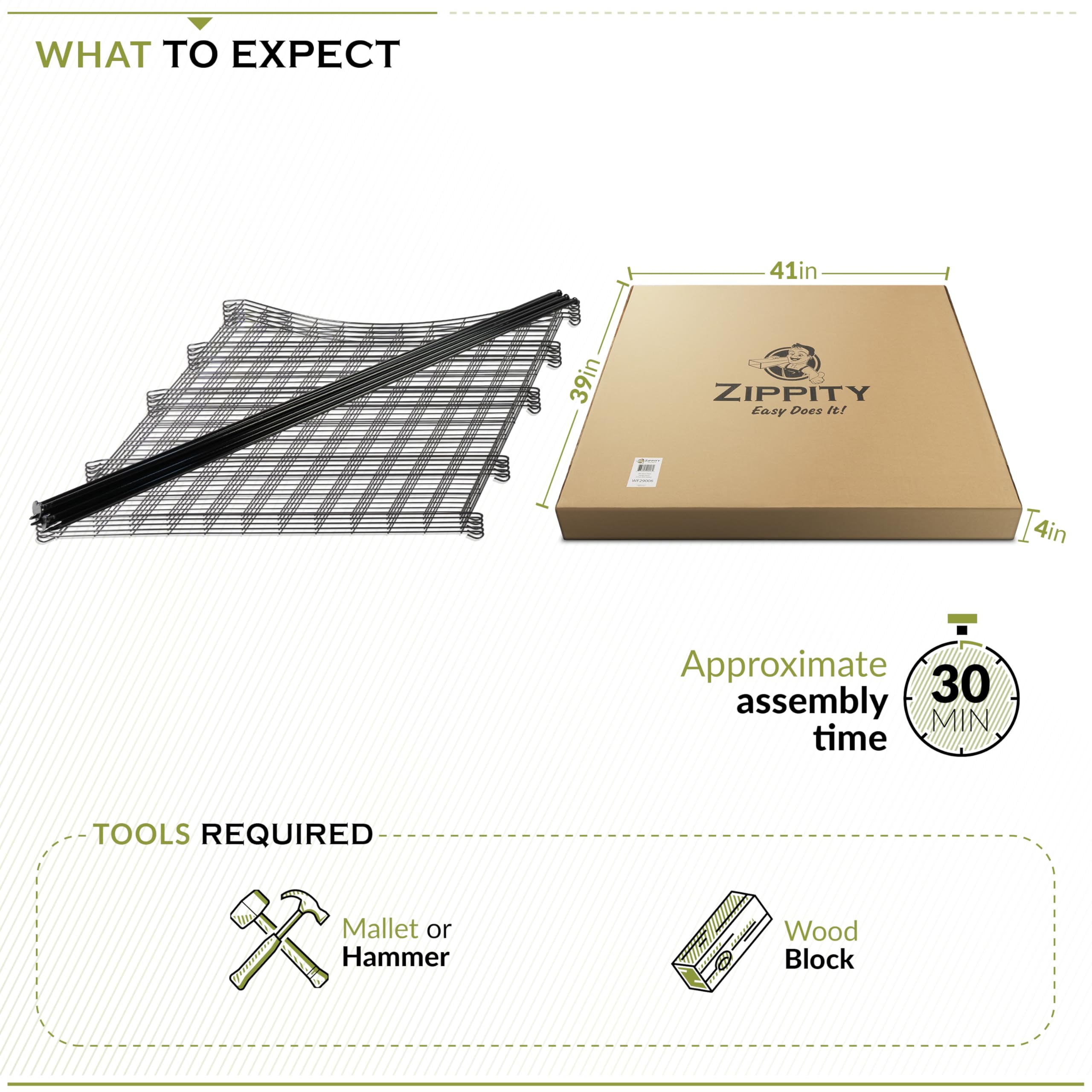 Zippity fence panel beside ruler showing dimensions and easy planning benefit