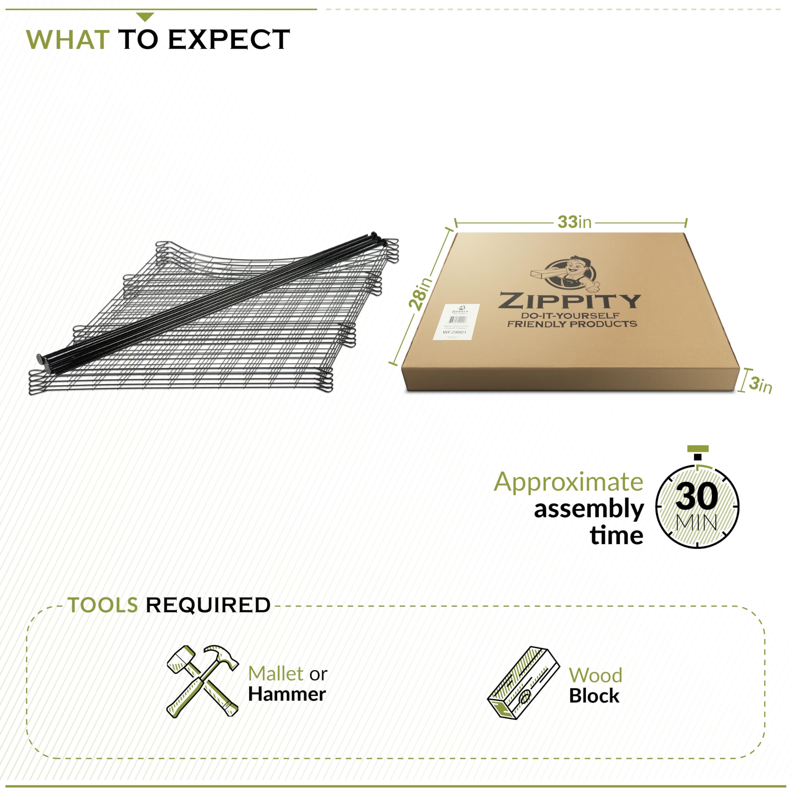 Zippity Outdoor Products fence panel beside a ruler showing panel dimensions and easy planning benefit