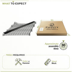 Zippity Outdoor Products fence panel beside a ruler showing panel dimensions and easy planning benefit