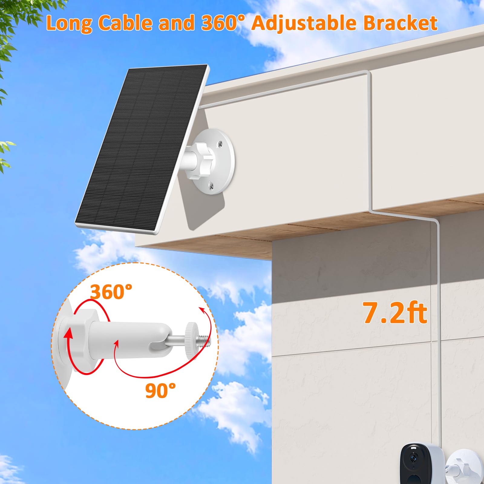 Zivif panel installed on house siding providing continuous camera power in outdoor settings