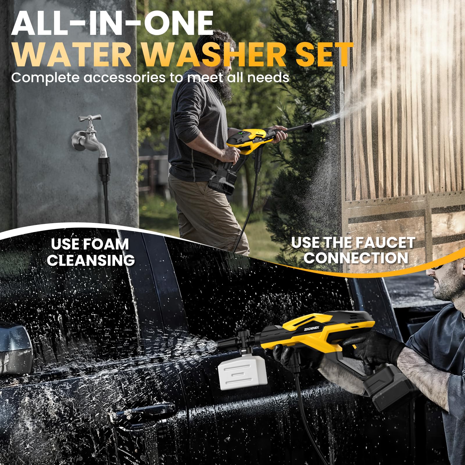 ZixDeNex portable washer in use cleaning a car delivering fast dirt removal