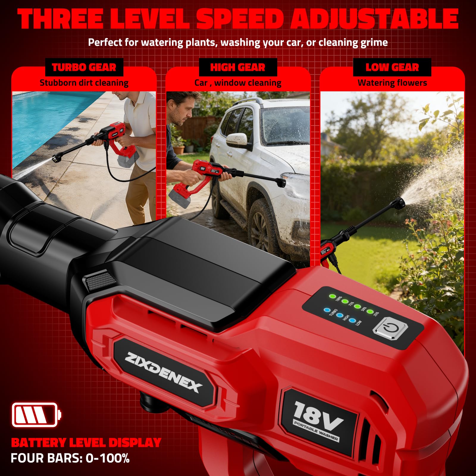 ZixDeNex side profile with 16.5ft hose highlighting portability and extended reach