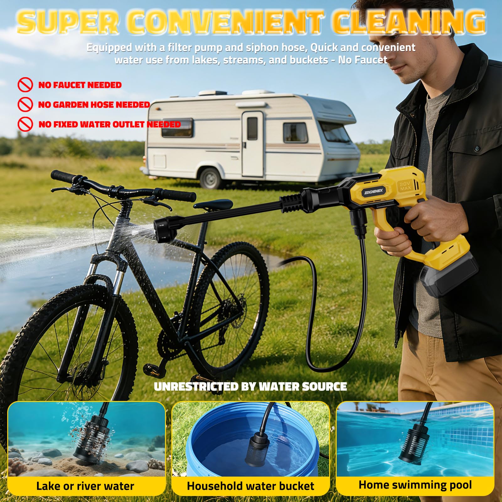 ZixDeNex washer cleaning car and driveway for effective outdoor rinsing