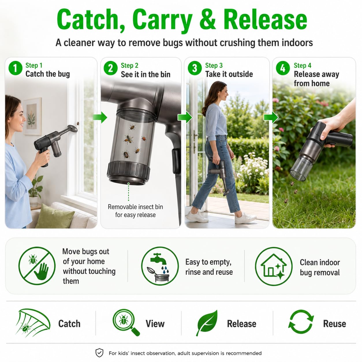 ZLieatmp detachable insect bin open ready for contact-free release