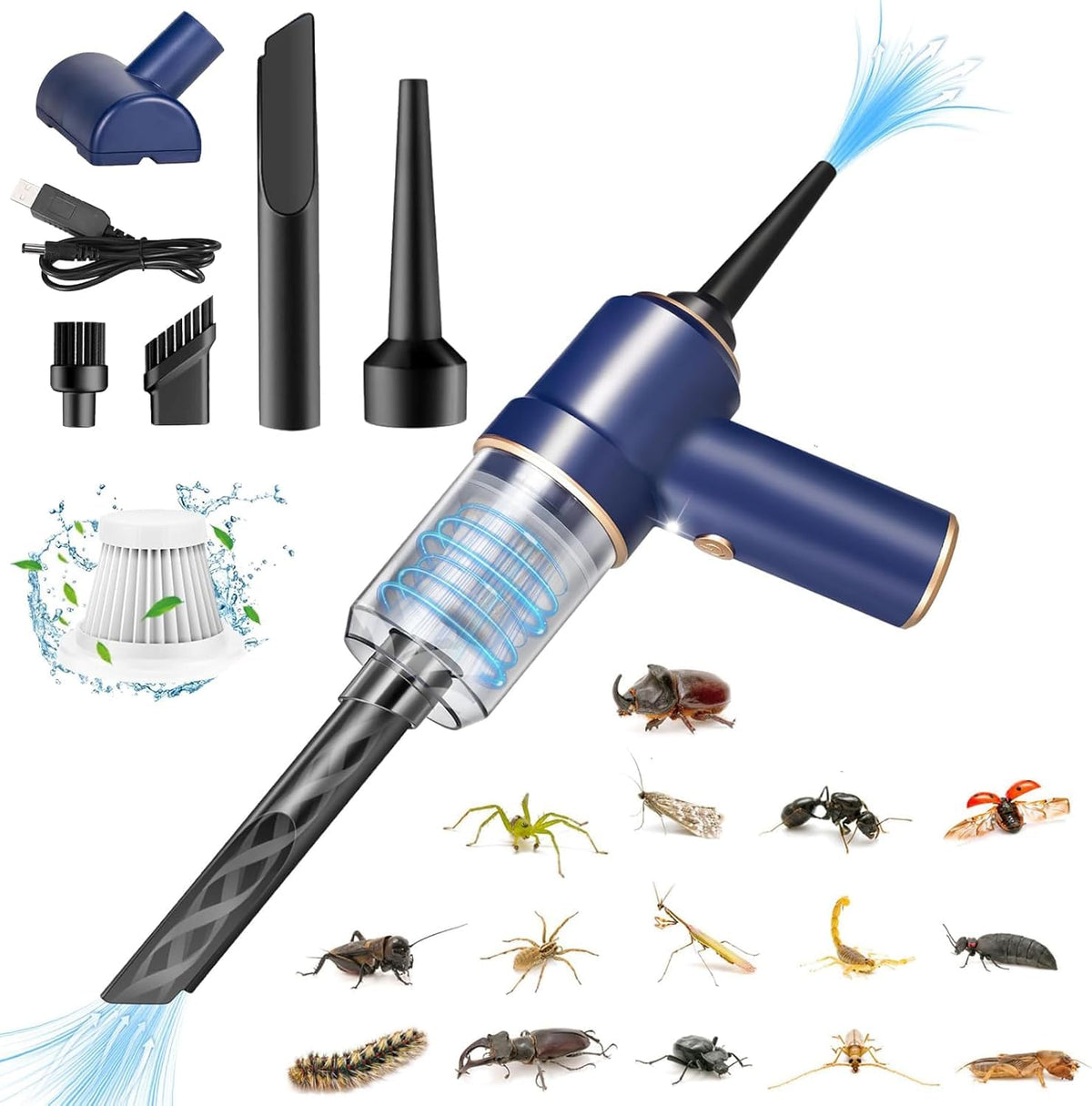ZLieatmp front view of bug vacuum showing compact design and easy storage