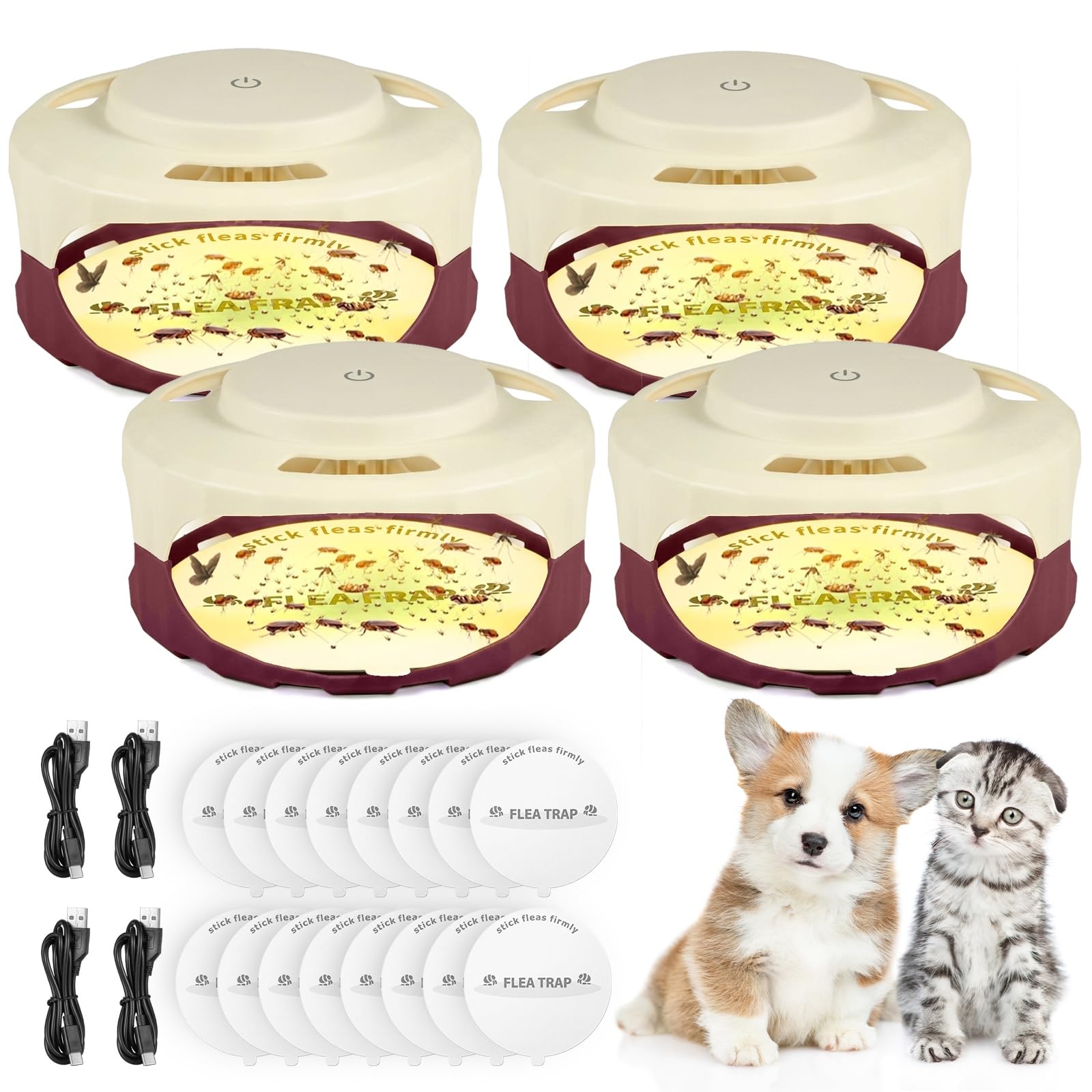 ZLieatmp front view of four flea traps showing compact set and easy placement