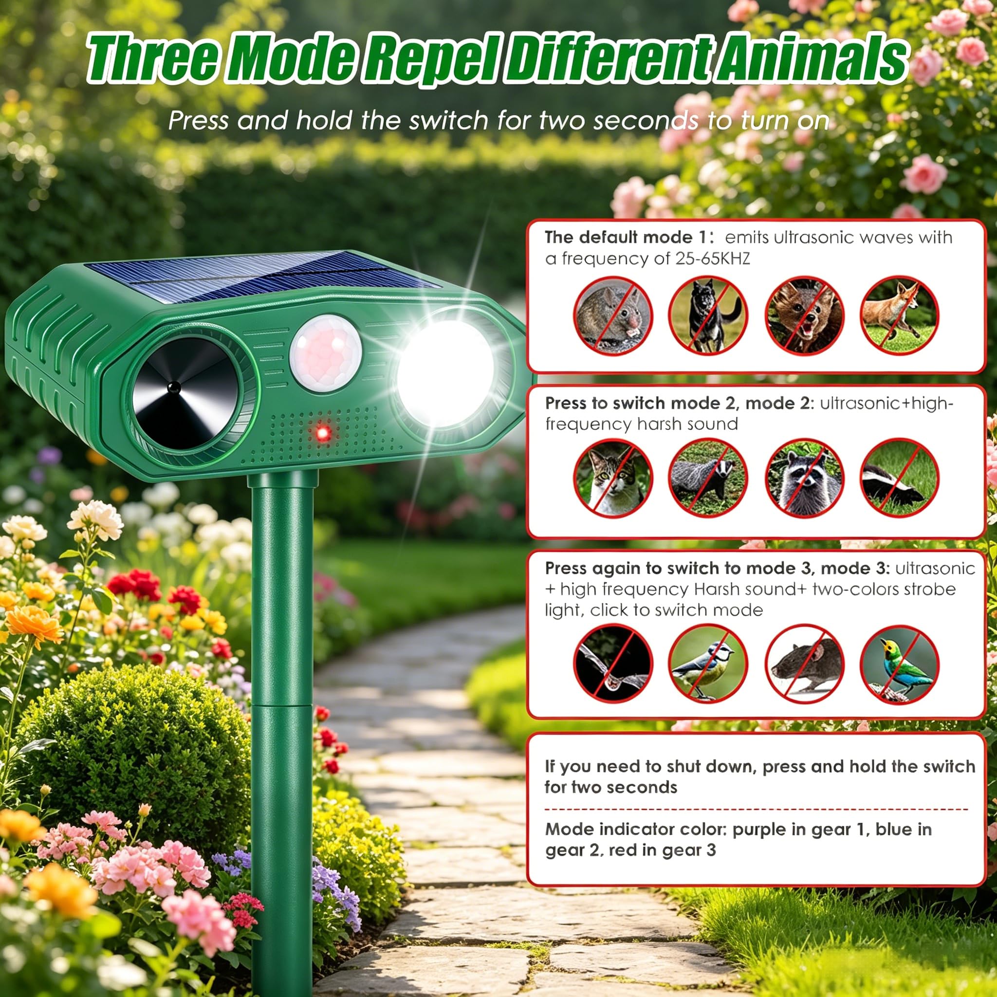 ZLieatmp mounted on tree overlooking garden, protects fruit trees and shrubs