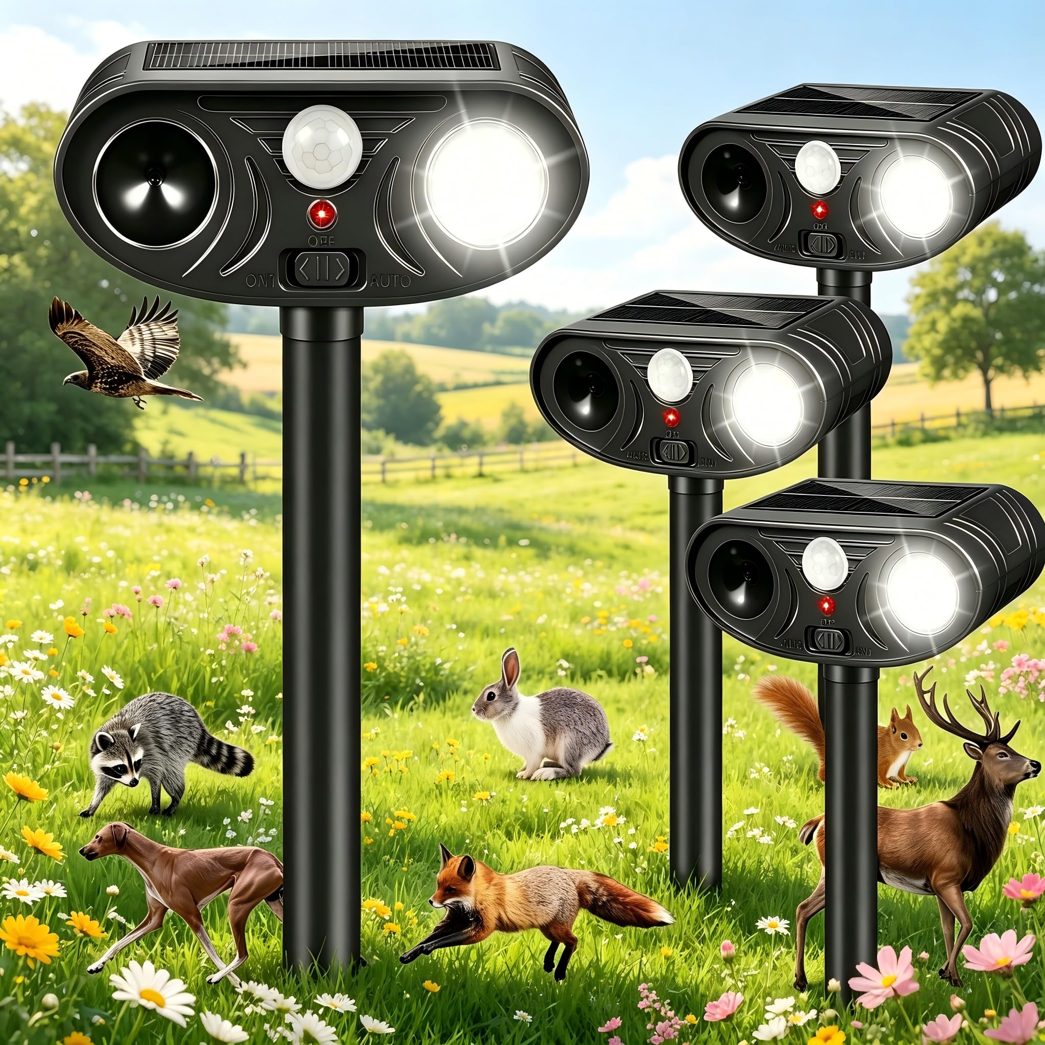 ZLieatmp repeller installed in garden protecting plants with solar power