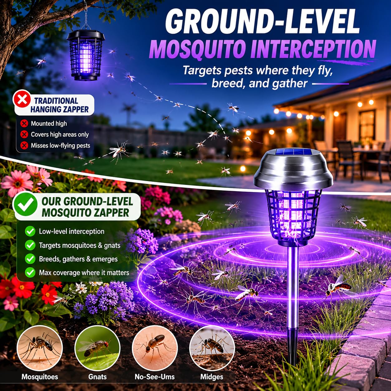 ZLieatmp stake inserted in garden soil, demonstrates secure ground-level placement benefit