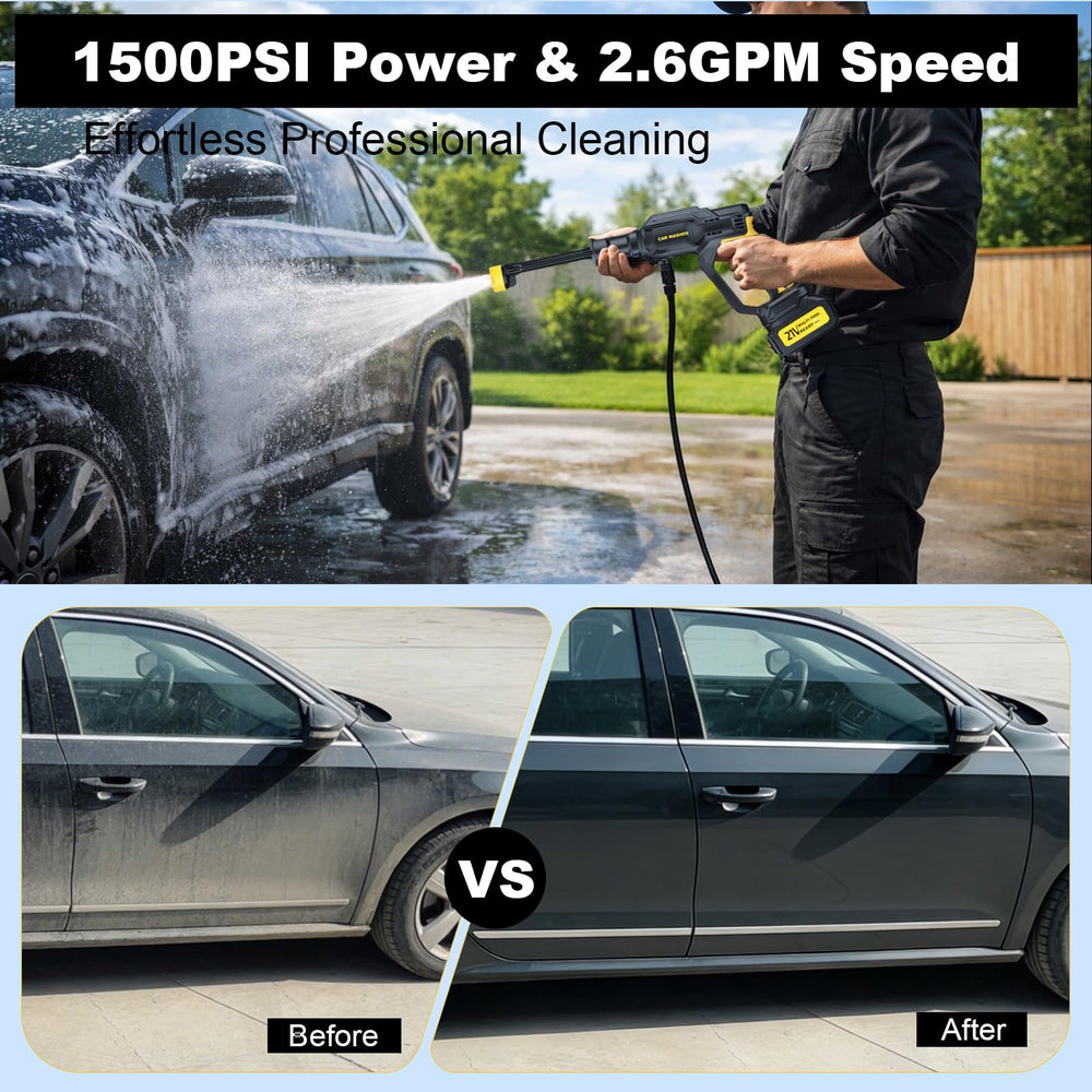 ZLOKLA being used to wash a car outdoors for cordless mobility advantage