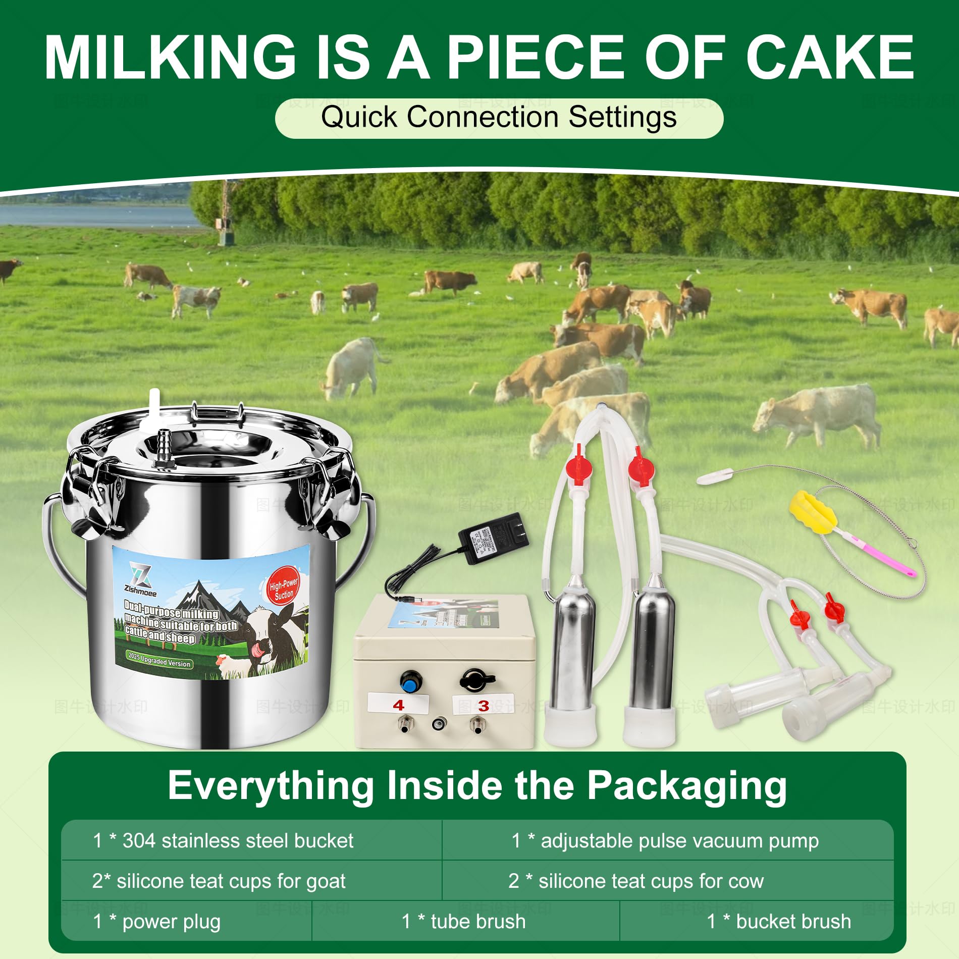 Zlshmoee milking machine in use on a goat demonstrating efficient cordless milking