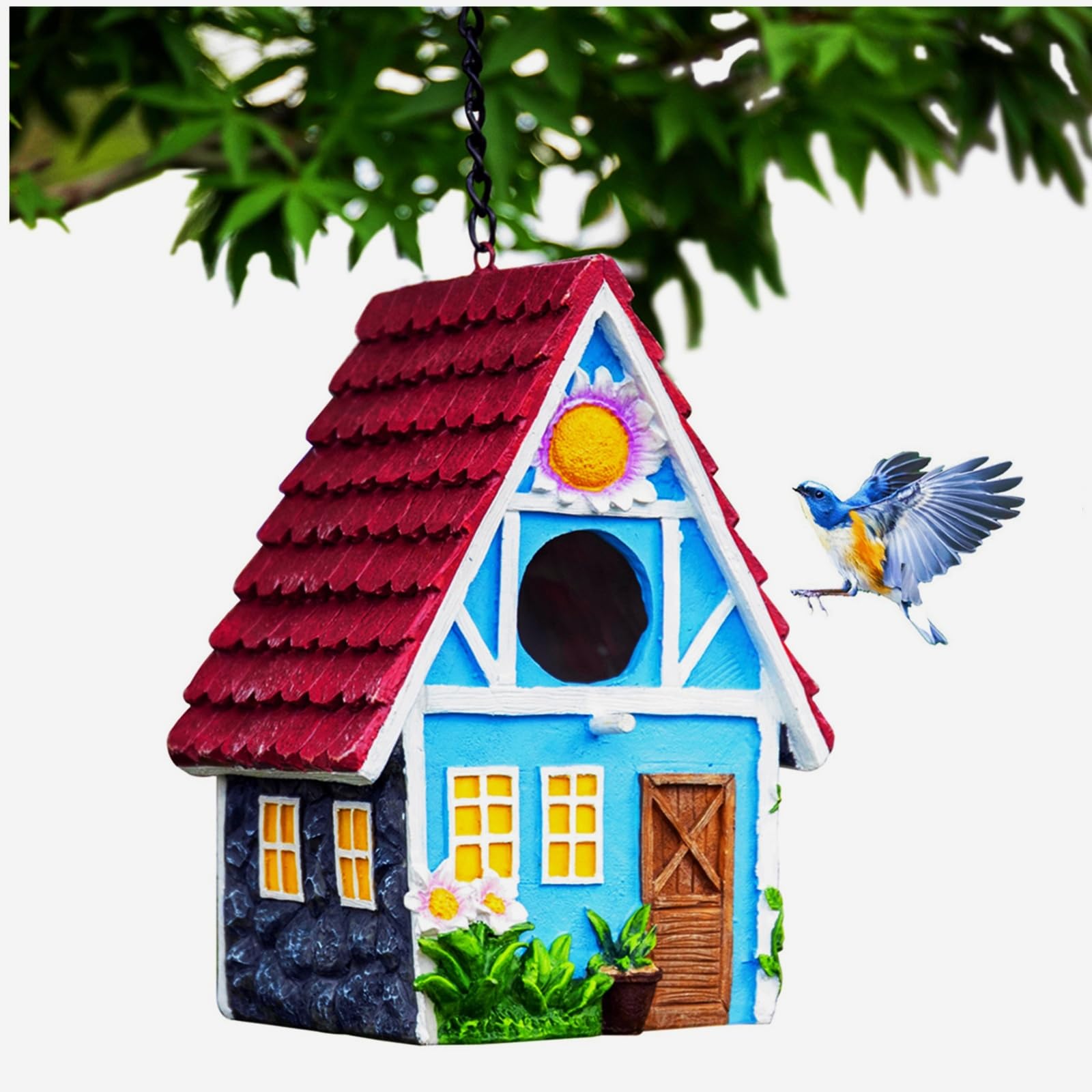 ZLSZTMI front view red birdhouse showing welcoming entrance and curb appeal
