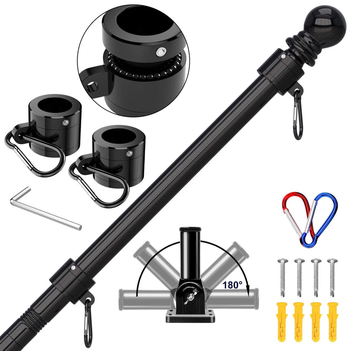 ZMTECH 7ft pole front view showing sleek matte black finish and stable profile