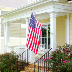 ZMTECH embroidered 3x5 polyester American flag close-up showing vibrant color and brass grommet strength