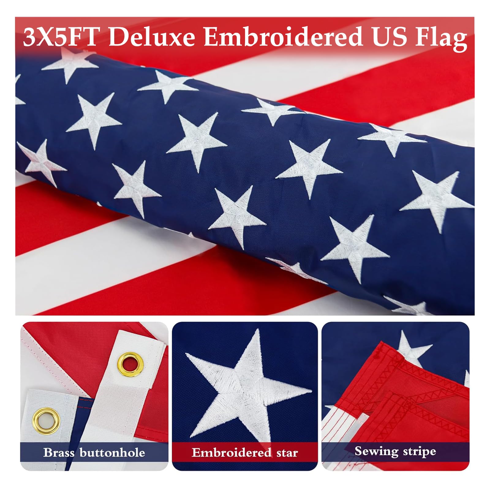 ZMTECH close-up of polyester flag and brass grommets showing durable, weather-ready benefit