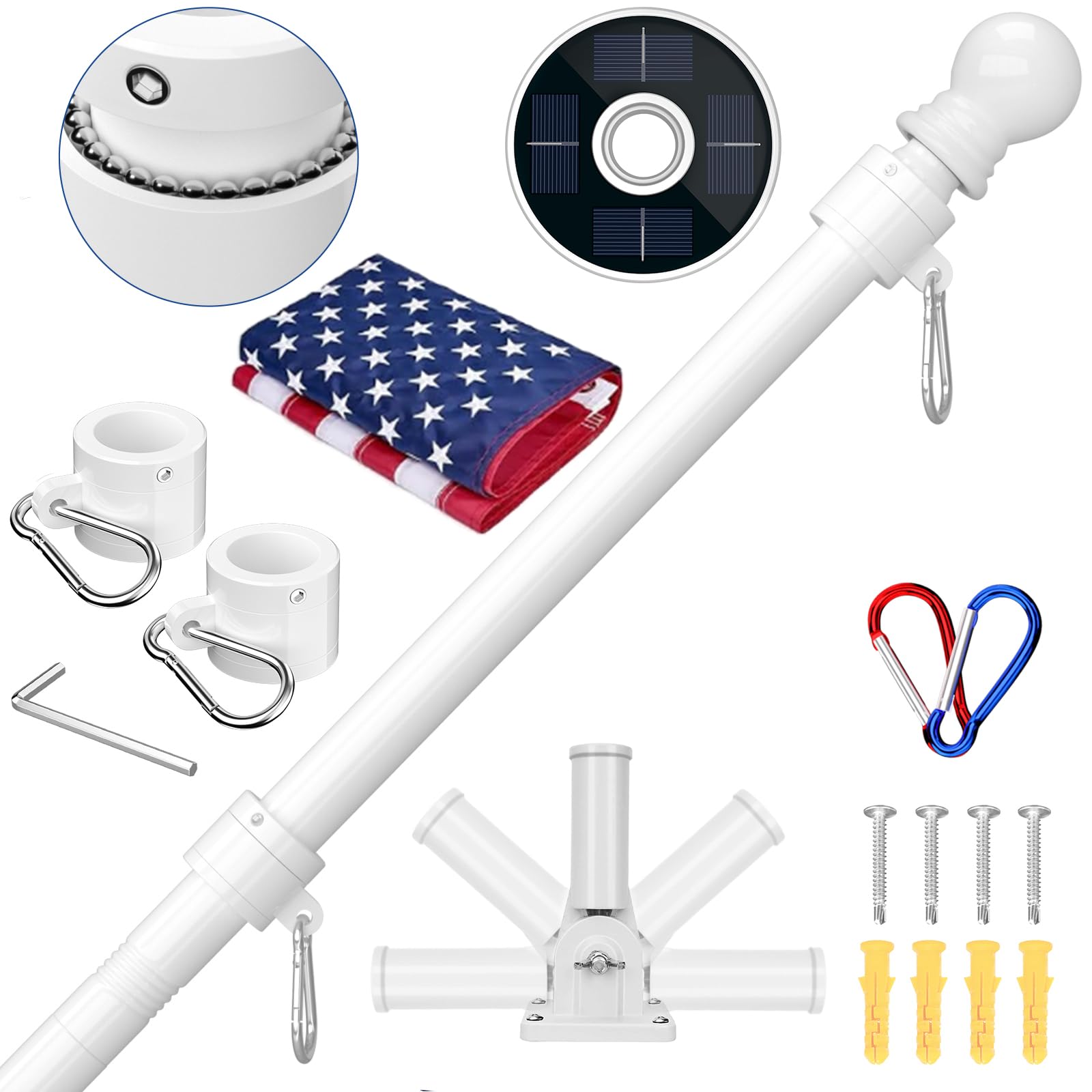 ZMTECH front view of assembled flag pole kit showing neat porch display and easy installation benefit
