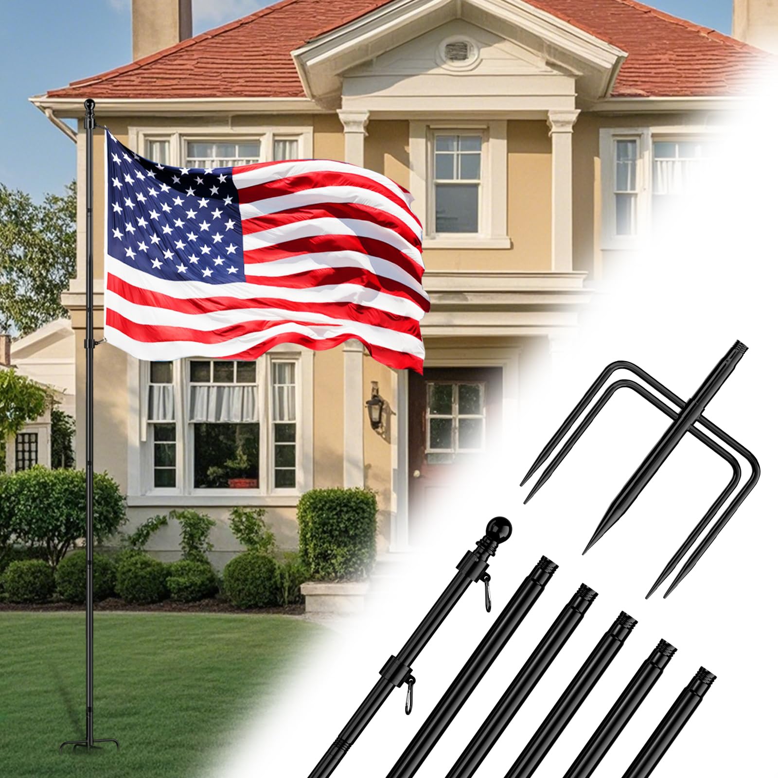 ZMTECH full front view of assembled flag pole showing stable display