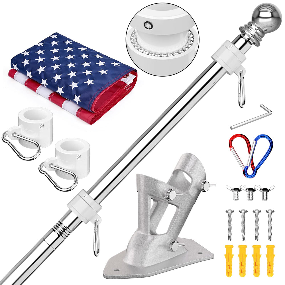 ZMTECH front packaging showing complete 5ft flag pole kit and included components for easy setup