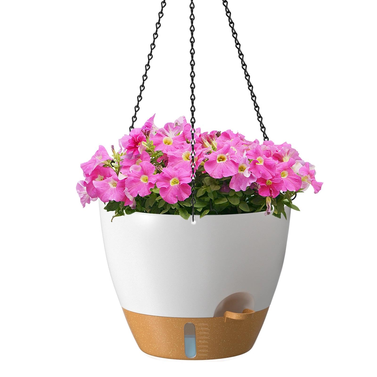 ZMTECH front view of white 12-inch hanging planter showing clean profile and benefit
