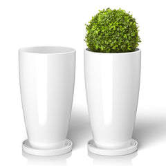 ZMTECH front view of two white tall planters showing modern curb appeal