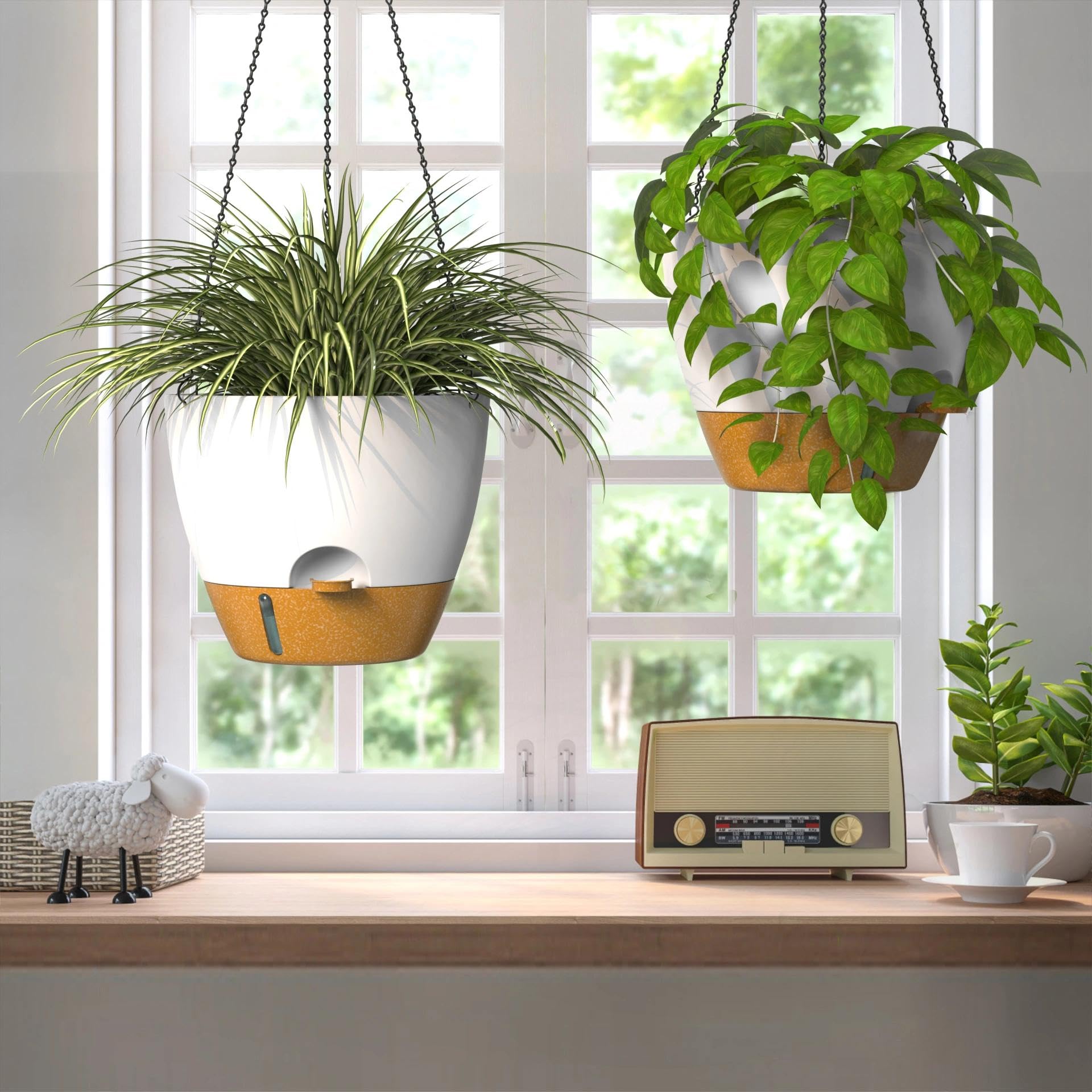 ZMTECH hanging planter on balcony with plants demonstrating space-saving benefit