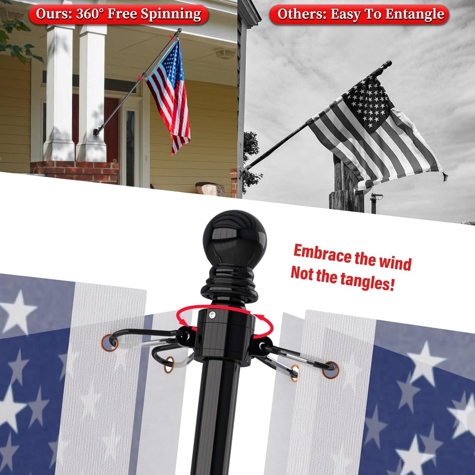 ZMTECH flag pole installed on a home porch showing professional curb appeal and weather readiness