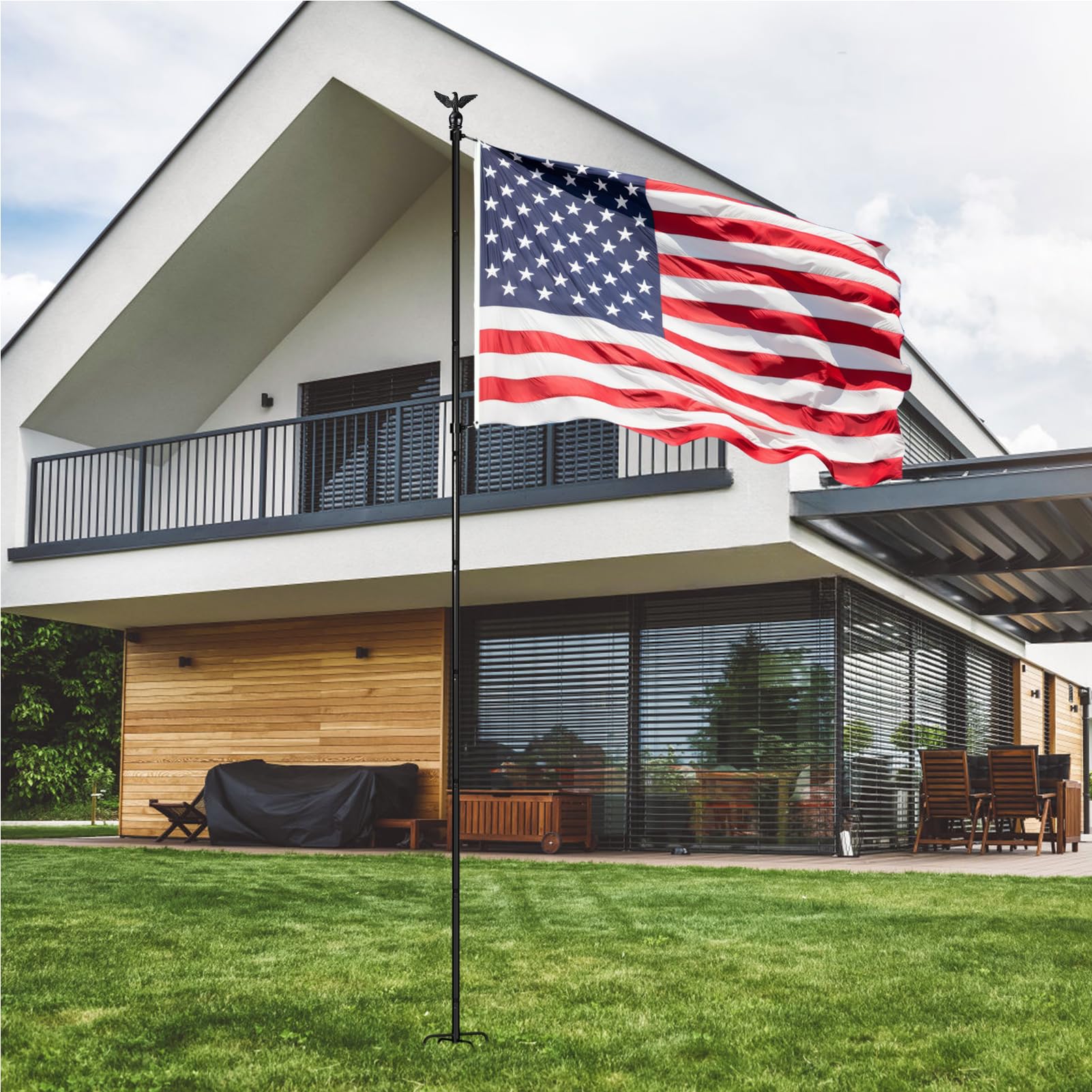 ZMTECH flag pole with person for scale showing height and installation benefit