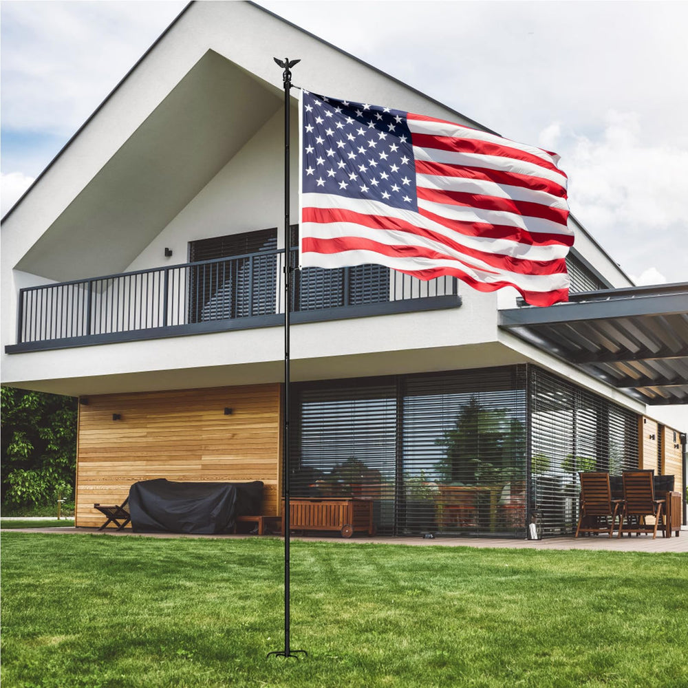 ZMTECH flag pole with person for scale showing height and installation benefit