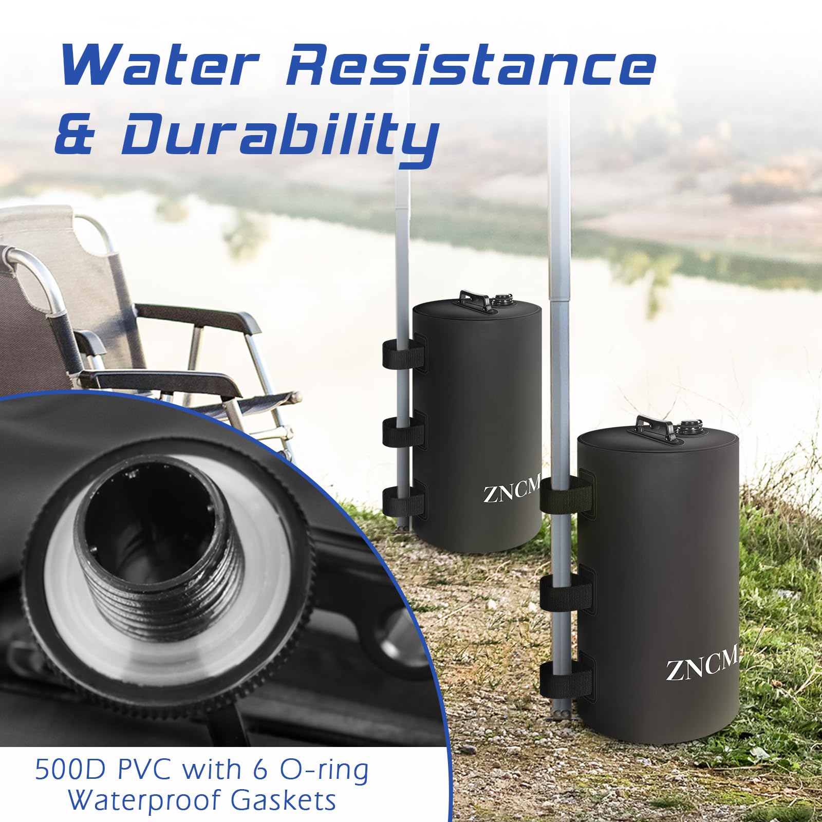 ZNCMRR bag fastened to a canopy leg providing secure attachment