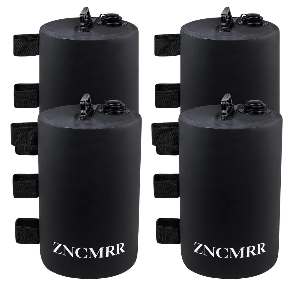 ZNCMRR front view of four black water weight bags showing compact storage benefit