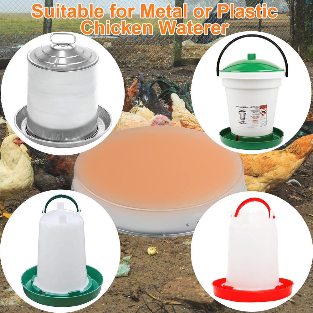 Zoblise base under a plastic waterer in a coop keeping chickens hydrated benefit